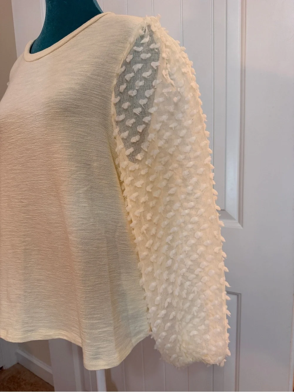 Anthropologie Maeve Cream Swiss Dot Puff Sleeve Blouse Sz Large